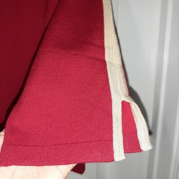 Kasper Stretchy Crop Sweater Knitted Top Red with Tan Accent 3/4 Sleeve Size M - Picture 12 of 13
